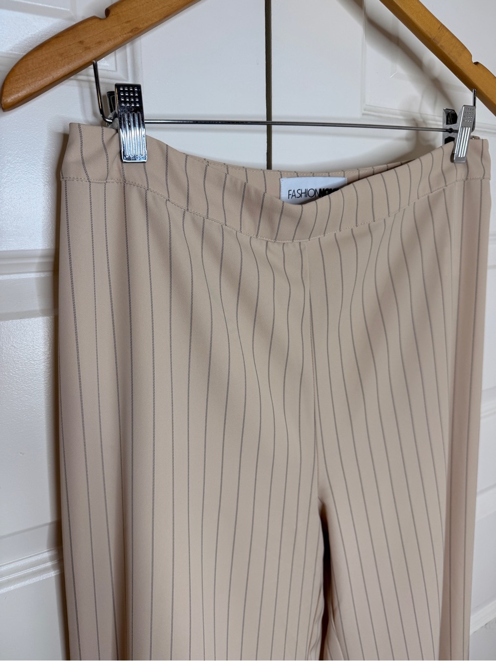 Fashion Nova Cream Pinstripe Wide-Leg Pants
